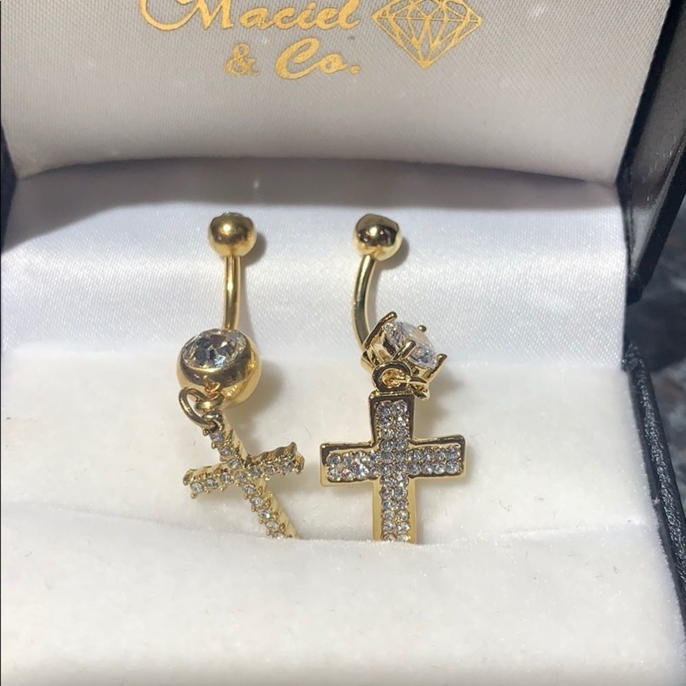 Belly piercing cross with crystals